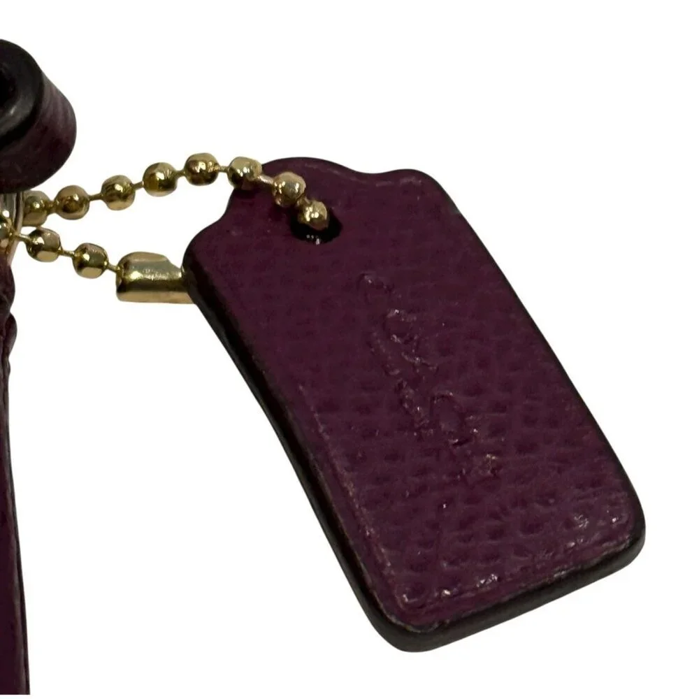 Coach Women's Plum Pebble Leather Wristlet Bag Gold Logo Strap NWT